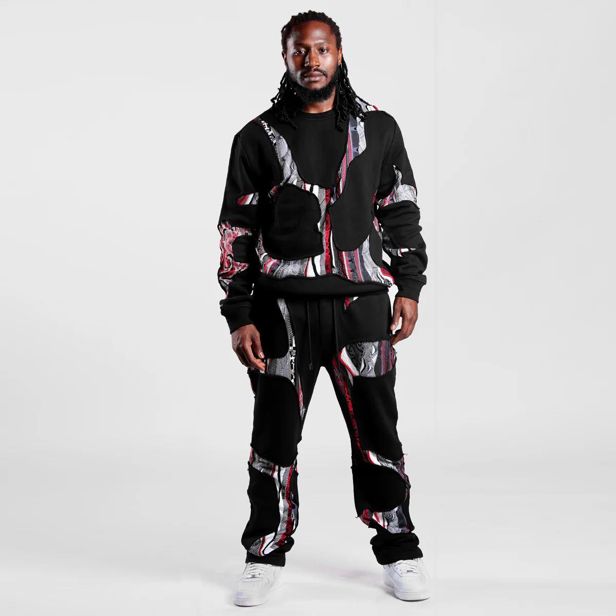 COOGI Sweater Patched Fleece Jogger-Red-Black - Image 3